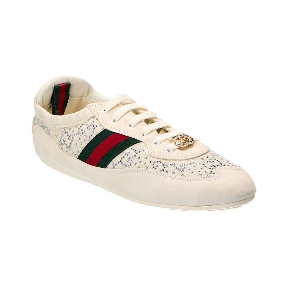 Gucci Gg Shift Crystal Suede & Canvas Sneaker, White